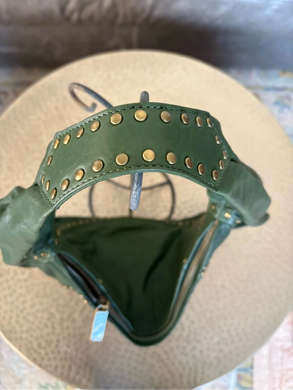 Kooba Green Leather Studded Hobo Shoulder Bag Y2K NWOT Boho Luxe